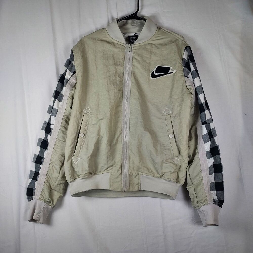 Nike Sportswear NSW Quilted Bomber Jacket Buffalo Check Sleeves Men’s S